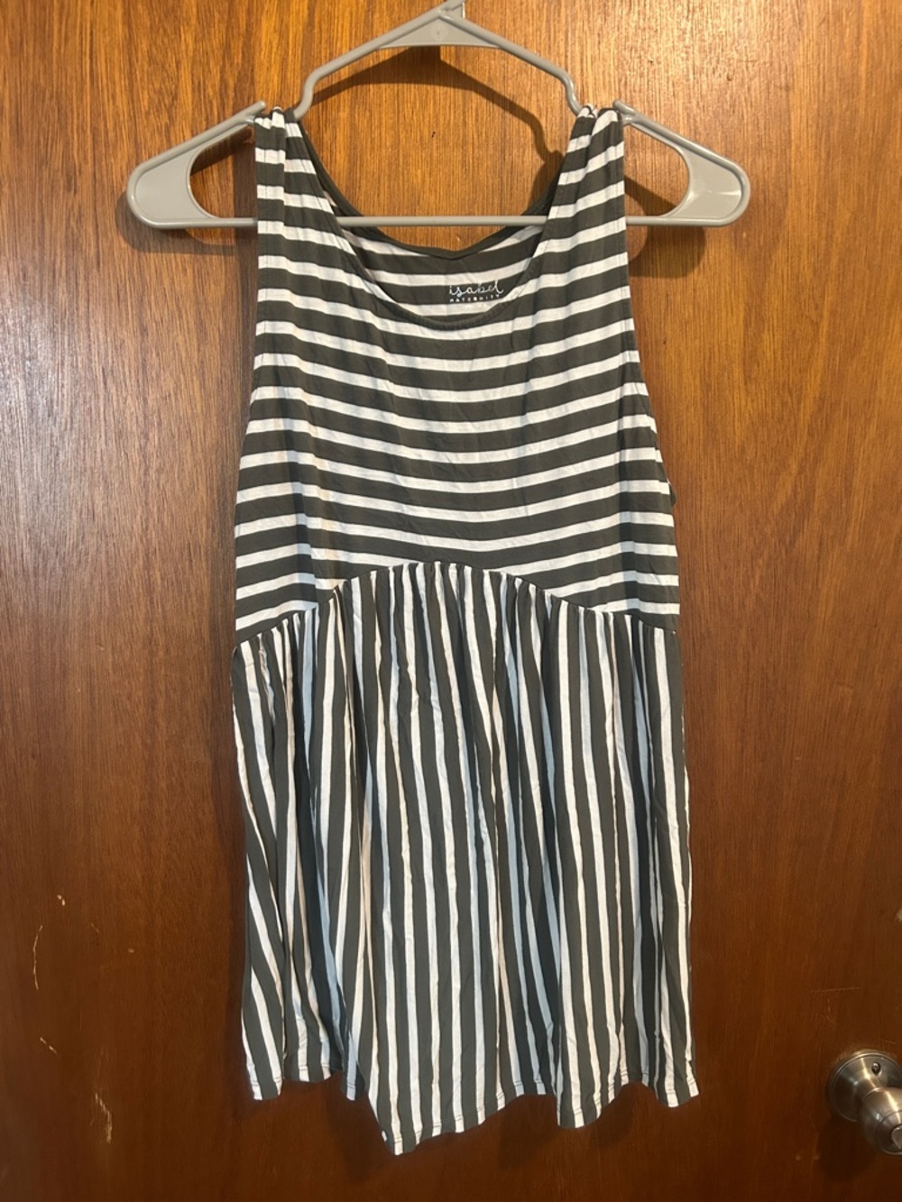 Striped Olive Green & White Sleeveless Swing Tank